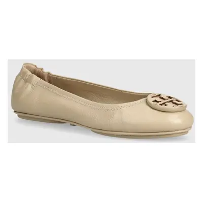 Kožené baleríny Tory Burch Minnie Travel Ballet béžová barva, 141362-250