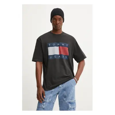 Bavlněné tričko Tommy Jeans černá barva, s potiskem, DM0DM18547