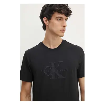 Bavlněné tričko Calvin Klein Jeans černá barva, s aplikací, J30J325916