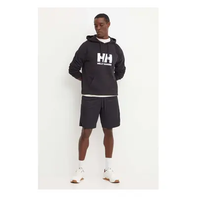 Bavlněná mikina Helly Hansen HH LOGO pánská, černá barva, s kapucí, s potiskem, 30394