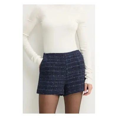 Kraťasy Twinset dámské, tmavomodrá barva, vzorované, high waist, 242TT2393