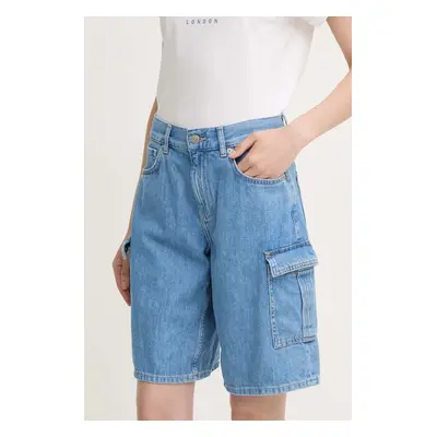 Džínové šortky Pepe Jeans RELAXED SHORT HW WORKER dámské, hnědá barva, hladké, high waist, PL801