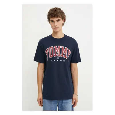 Bavlněné tričko Tommy Jeans tmavomodrá barva, s potiskem, DM0DM18537