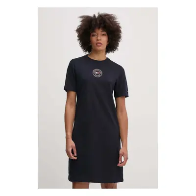 Bavlněné šaty Tommy Hilfiger tmavomodrá barva, mini, WW0WW43653