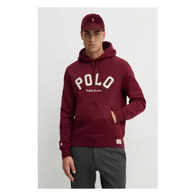 Mikina Polo Ralph Lauren pánská, vínová barva, s kapucí, s potiskem, 710952040