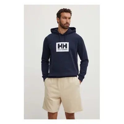 Bavlněná mikina Helly Hansen tmavomodrá barva, s potiskem, 53289