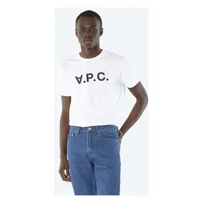 Bavlněné tričko A.P.C. Vpc Blanc bílá barva, s potiskem, COBQX.H26586-DARKNAVY