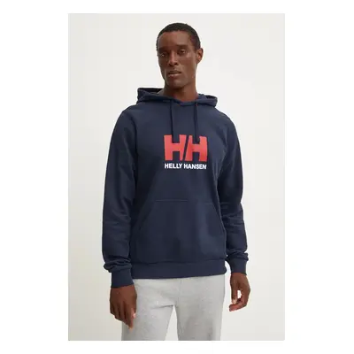 Bavlněná mikina Helly Hansen HH LOGO pánská, tmavomodrá barva, s kapucí, s potiskem, 30394