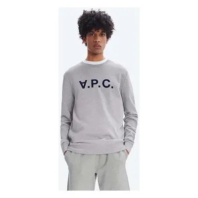 Bavlněná mikina A.P.C. Sweat Vpc COECQ-H27378 BLACK pánská, šedá barva, s aplikací