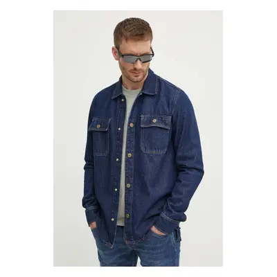 Džínová bunda Pepe Jeans RELAXED OVERSHIRT pánská, tmavomodrá barva, přechodná, oversize, PM3085