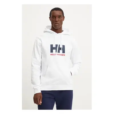 Bavlněná mikina Helly Hansen HH LOGO pánská, bílá barva, s kapucí, s potiskem, 30394