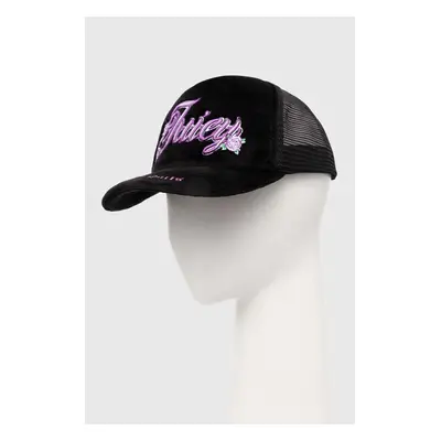 Kšiltovka Juicy Couture ROSE & THORN TRUCKER CAP černá barva, s aplikací, JCAWH224701