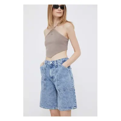 Džínové šortky Calvin Klein Jeans dámské, hladké, high waist