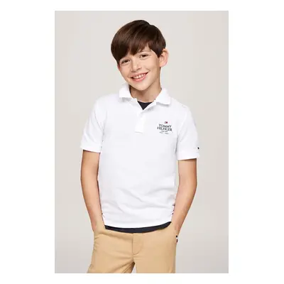 Dětská bavlněná polokošile Tommy Hilfiger bílá barva, s aplikací, KB0KB09272