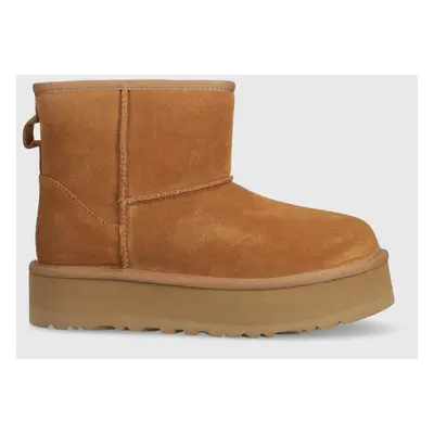 Dětské semišové sněhule UGG KIDS CLASSIC MINI PLATFORM béžová barva