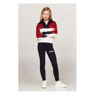 Dětské legíny Tommy Hilfiger VARSITY FITTED LEGGING tmavomodrá barva, s potiskem, KG0KG08082