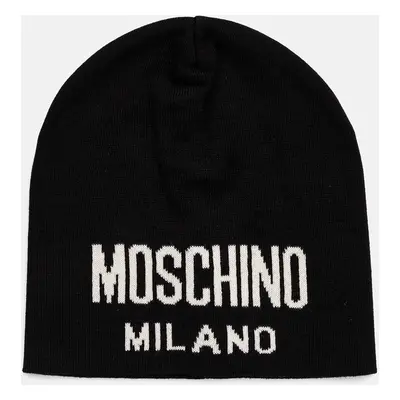 Vlněná čepice Moschino černá barva, z tenké pleteniny, M5802 60016