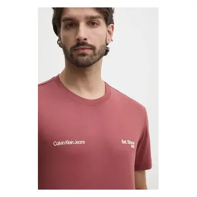 Bavlněné tričko Calvin Klein Jeans vínová barva, s potiskem, J30J326867