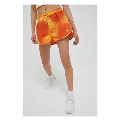 Kraťasy adidas Originals dámské, oranžová barva, vzorované, high waist