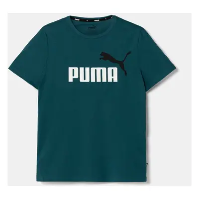 Dětské bavlněné tričko Puma zelená barva, s potiskem