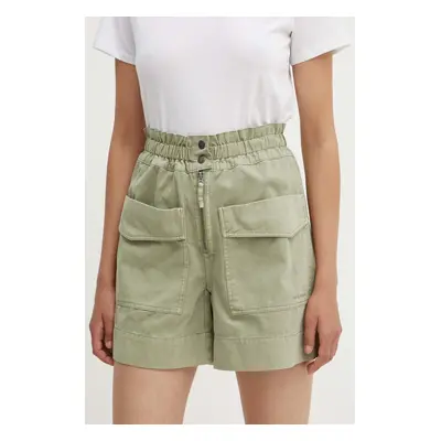 Džínové šortky Pepe Jeans ANNA dámské, zelená barva, hladké, high waist, PL801139