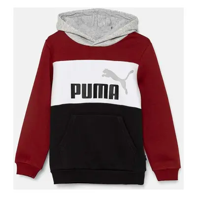 Dětská mikina Puma ESS BLOCK Hoodie červená barva, s kapucí, s potiskem, 679717