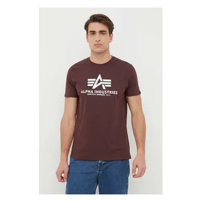 Bavlněné tričko Alpha Industries Basic T-Shirt vínová barva, s potiskem, 100501.21