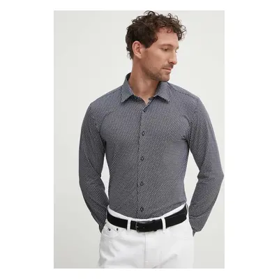 Košile BOSS pánská, černá barva, slim, s límečkem button-down, 50522091