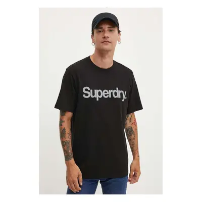 Bavlněné tričko Superdry černá barva, s potiskem, M1012032A-02A