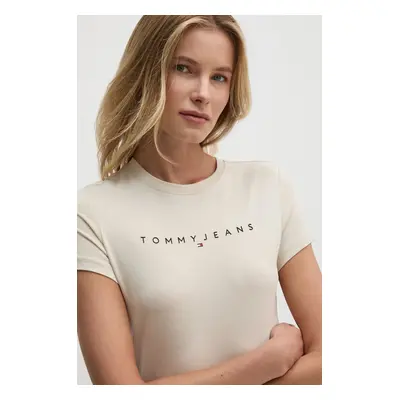 Bavlněné tričko Tommy Jeans béžová barva, DW0DW18398