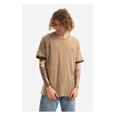 Bavlněné tričko Alpha Industries hnědá barva, s potiskem, 106509.408-brown