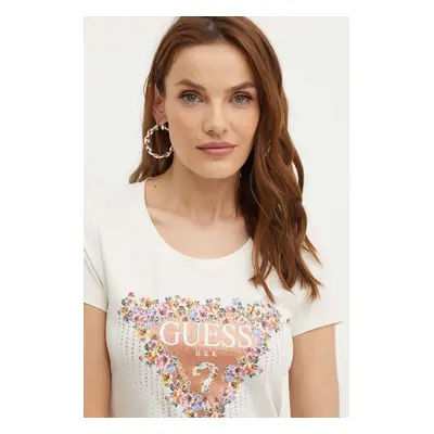 Tričko Guess BOUQUET béžová barva, W4YI72 J1314