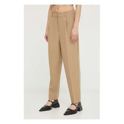 Kalhoty Bruuns Bazaar CindySus Dagny pants dámské, béžová barva, přiléhavé, high waist, BBW2393