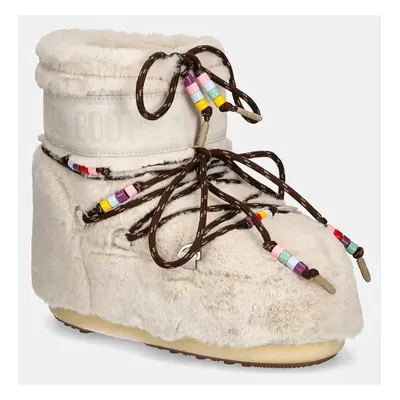 Sněhule Moon Boot MB ICON LOW FAUX FUR BEADS béžová barva, 80D1409470 L002