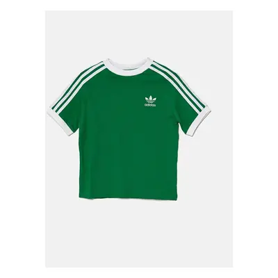 Dětské bavlněné tričko adidas Originals 3STRIPES TEE zelená barva, IY7431