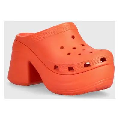 Pantofle Crocs Siren Clog dámské, oranžová barva, na podpatku, 208547