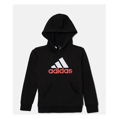 Dětská mikina adidas U BL 2 HOODIE černá barva, s kapucí, s potiskem, IV7323