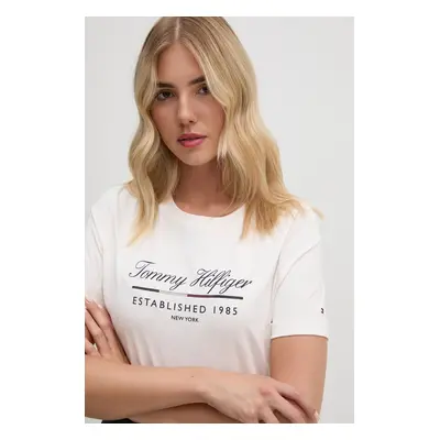 Bavlněné tričko Tommy Hilfiger béžová barva, WW0WW43502