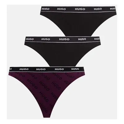 Tanga HUGO 3-pack černá barva