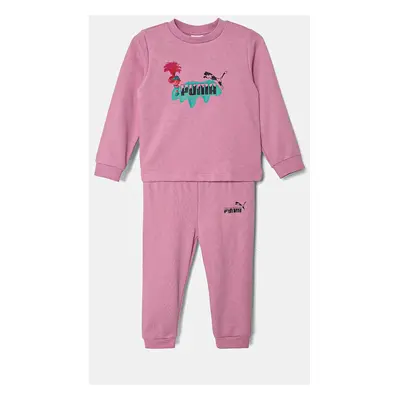 Kojenecká tepláková souprava Puma X TROLLS Minicat Crew Jogger TR růžová barva, 627382