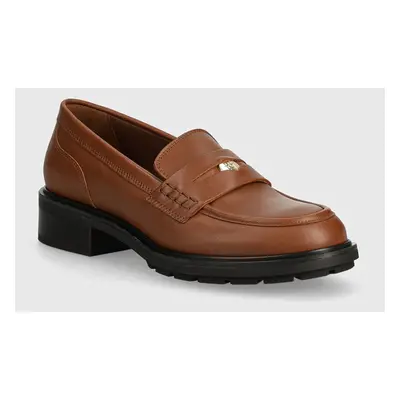 Kožené mokasíny Tommy Hilfiger TH PENNY LOAFER dámské, hnědá barva, na platformě, FW0FW08029