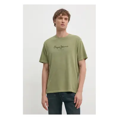 Bavlněné tričko Pepe Jeans zelená barva, s aplikací