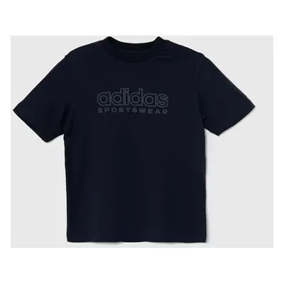 Dětské bavlněné tričko adidas J SZN GFX TEE tmavomodrá barva, s potiskem, IW0916