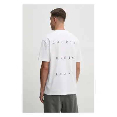 Bavlněné tričko Calvin Klein Jeans bílá barva, s potiskem, J30J327316