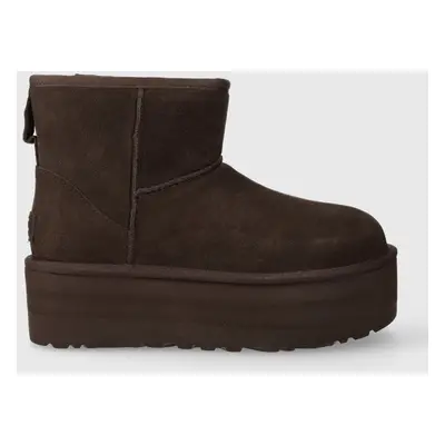 Semišové sněhule UGG Classic Mini Platform hnědá barva, 1134991