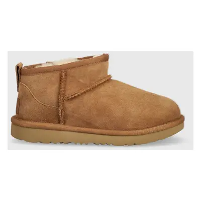 Dětské semišové sněhule UGG Classic Ultra Mini hnědá barva