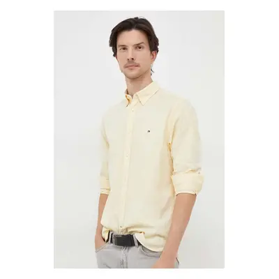 Košile Tommy Hilfiger pánská, žlutá barva, regular, s límečkem button-down, MW0MW29968