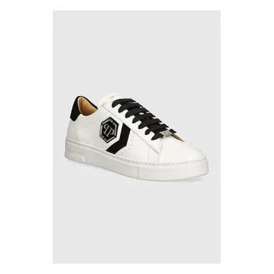 Kožené sneakers boty Philipp Plein Lo-Top Arrow Force bílá barva, MSC3998 PLE005N 0102