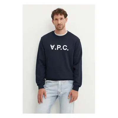 Bavlněná mikina A.P.C. sweat standard grand vpc GOTS tmavomodrá barva, s aplikací, COHBN.M27907