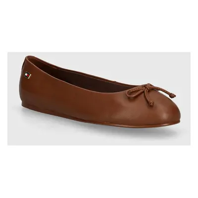 Kožené baleríny Tommy Hilfiger ESSENTIAL CHIC BALLERINA hnědá barva, FW0FW08059